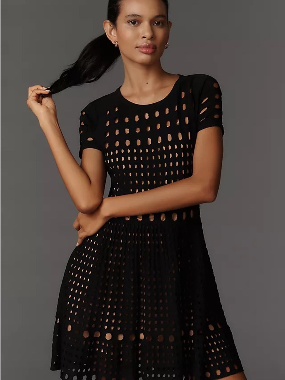 Anthropologie Black Eyelet Short-Sleeve Mini Dress